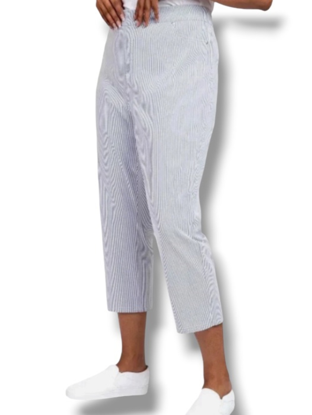 Mario Serrani Women’s Blue & White Stripe Pull On Stretch Capri Pants